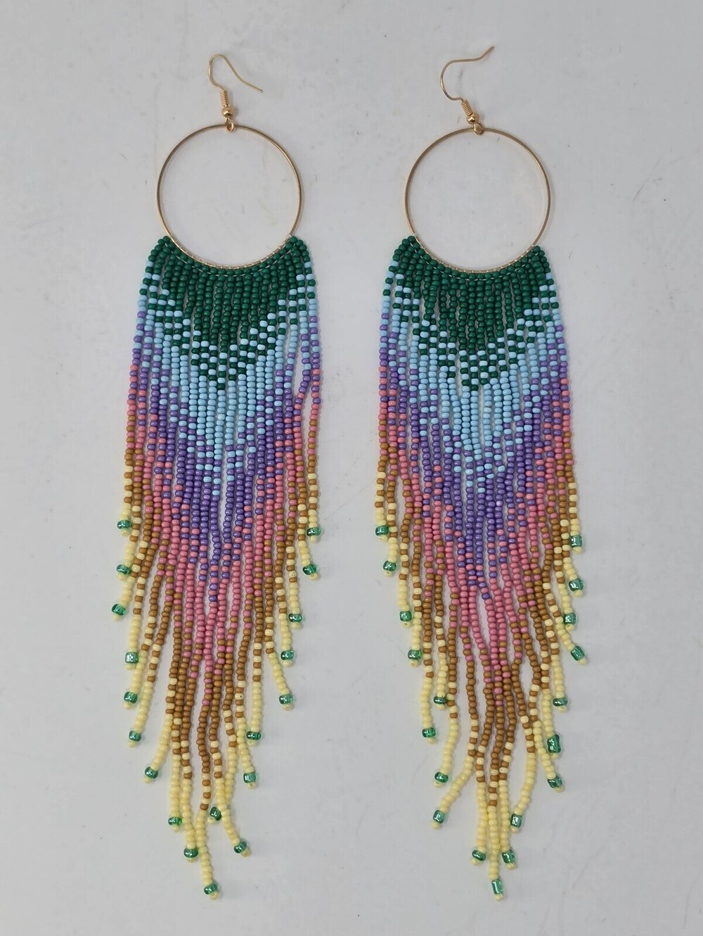 Chevron Horizon Colorful Beaded Fringe Earrings